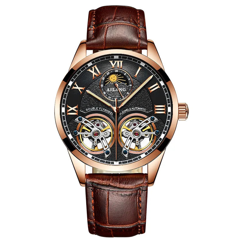 AILANG Original Design Men's Double Flywheel Automatic Mechanical Watch Fashion Leisure Business Luxury Clock