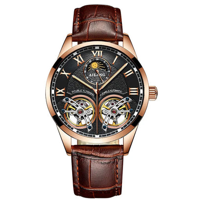 AILANG Original Design Men's Double Flywheel Automatic Mechanical Watch Fashion Leisure Business Luxury Clock