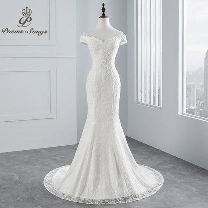 PoemsSongs Real Photo Boat Neck Beautiful Lace Wedding Dress  for Wedding Vestido De Noiva Mermaid Wedding Dress