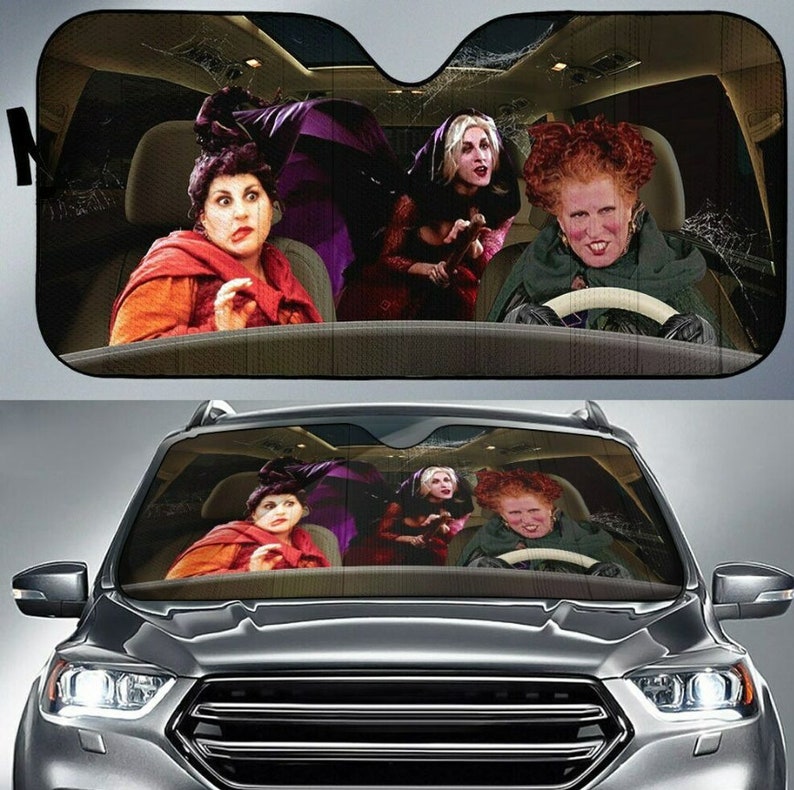 Halloween Hocus Pocus Car Sun Shade, Funny Witch Sun Shade, Car Accessories Windshield Sunshade