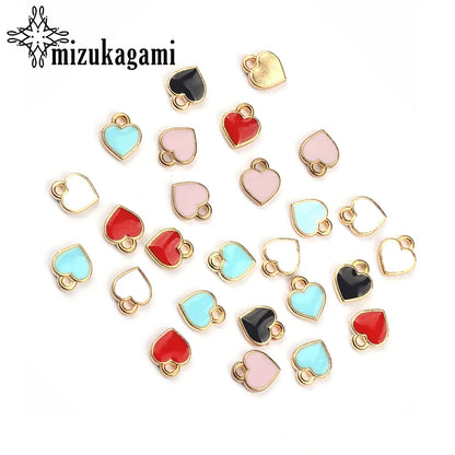 50pcs 8mm Zinc Alloy Enamel Charms Mini Sweet Heart Charms for DIY Necklaces Bracelets Jewelry Accessories