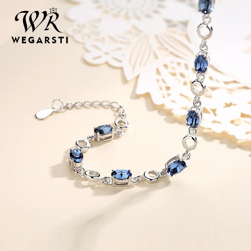 WEGARASTI Silver 925 Jewelry Topaz Bracelets for Female Real 925 Sterling Silver Gemstone Bracelet Classic Jewellery