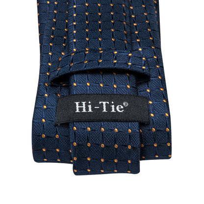 Business Tie for Men Silk Blue Tie Dots Necktie Set Plaid Cufflinks for Wedding Business Tie 150cm Hi-Tie SN-3529