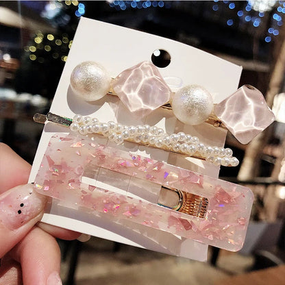 Hair Clips for Women Headband Hairpins Barrettes Pearl Geometric Girls Hairgrips Fashion Hair Jewelry Accessories 3pcs/Set