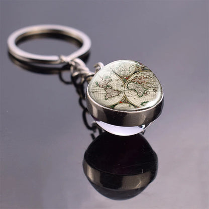 Vintage World Map Keychain Globe Earth Pendant Key Chain Americas Europe Australia Map Keychain Keyfob Christmas