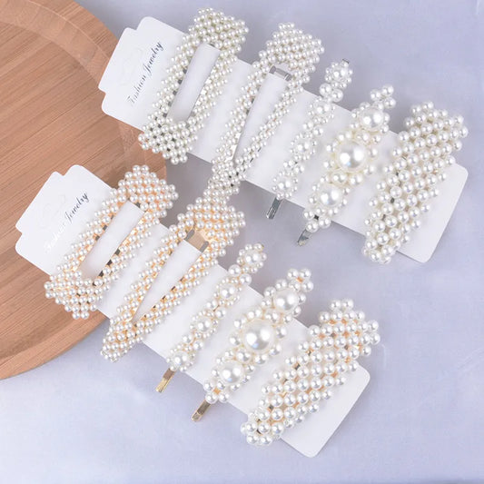 5Pcs/Set Pearl Hair Clip Snap Button Hair Pins for Women Sweet Pearl Hairpin Hair Clips Jewelry Lady Barrette Stick