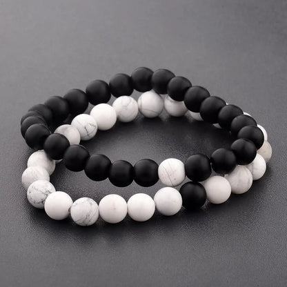 Couples Distance Bracelet Natural Wood Stone White and Black Yin Yang Beaded Bracelets for Men Women Best Friend Valentine's Day