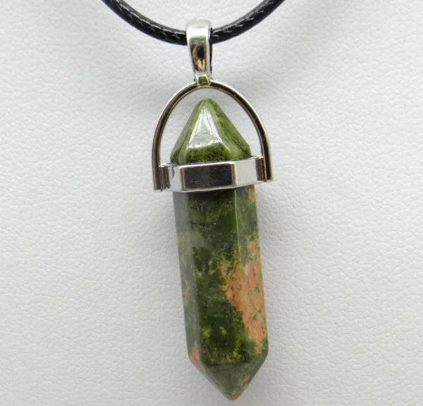 1PCS Natural Stone Quartz Crystal Opal Agates Hexagonal Column Pendulum Pendant Leather Chains Necklace Fashion Charms Pendant