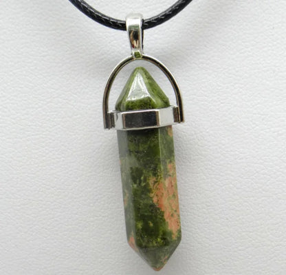 1PCS Natural Stone Quartz Crystal Opal Agates Hexagonal Column Pendulum Pendant Leather Chains Necklace Fashion Charms Pendant