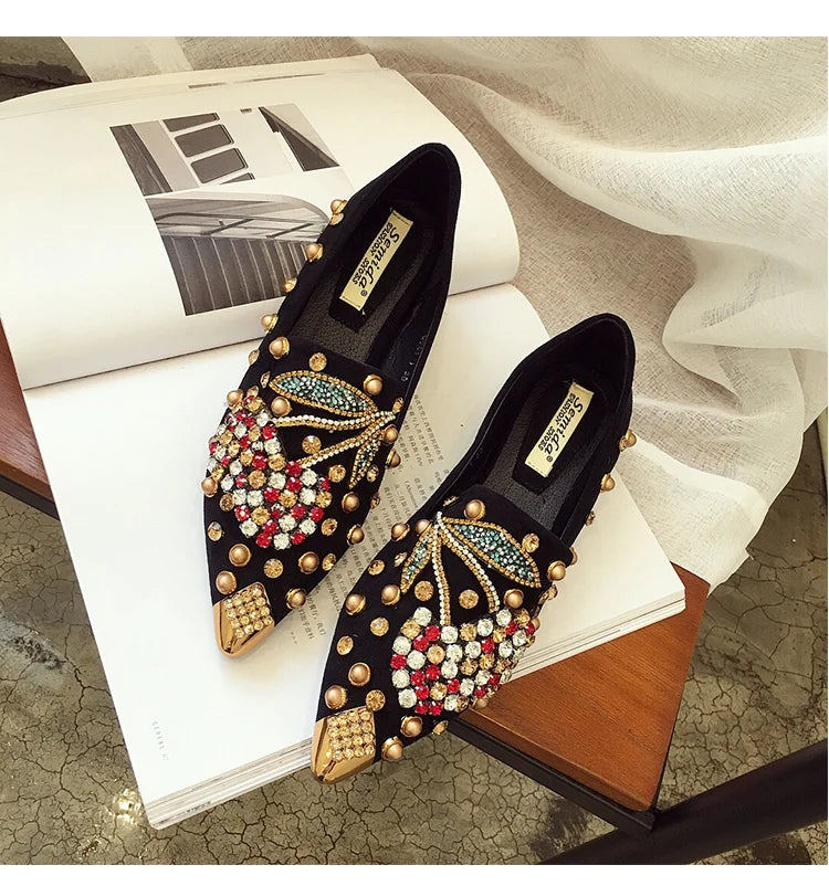 SWYIYV Woman Flats Shoes Rhinestone Cherry 2019 Spring New Female Metal Pointed Toe Casaul Shoes Comfortable Flats Loafers Shoes