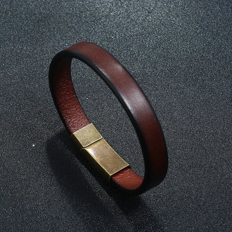 New Men Jewelry Punk Brown Braided Leather Bracelet for Men Stainless Steel Magnetic Clasp 20.5cm Bangles