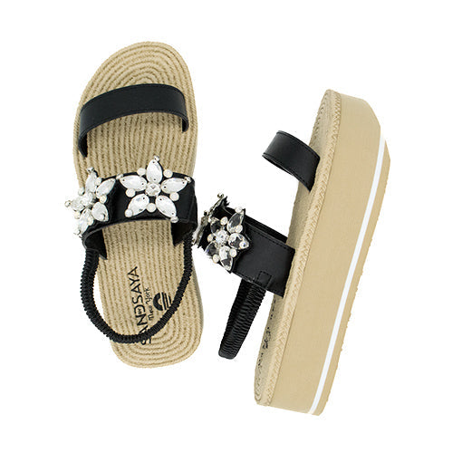 Two Stars - Crystal Rhinestone Embellished - Waterproof Espadrille Platform Wedge Heels Sandals for Women