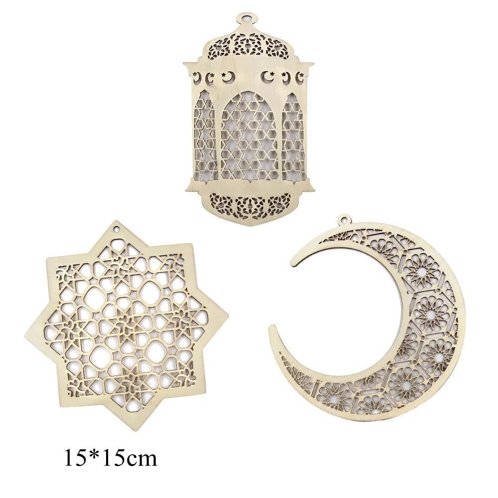 Eid Ramadan Wooden Hanging Ornaments for Ramadan Kareem DIY Wreath Supplies Islam Party Metal Ring Wreath Party Decorations