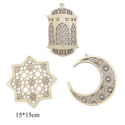Eid Ramadan Wooden Hanging Ornaments for Ramadan Kareem DIY Wreath Supplies Islam Party Metal Ring Wreath Party Decorations