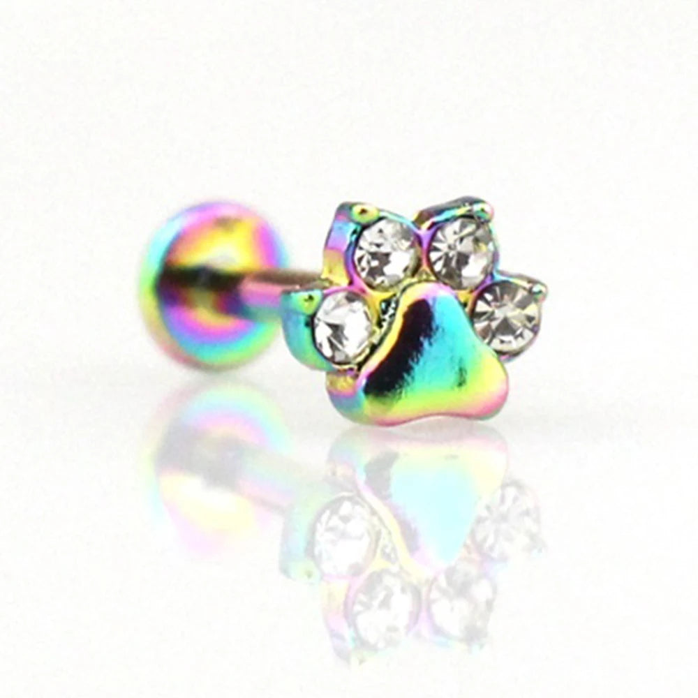 1pc Paw Zircon Labret Lip Ring Stainless Steel Internally Threaded Monroe Ring Body Jewelry 16g Cartilage Tragus Helix Piercing