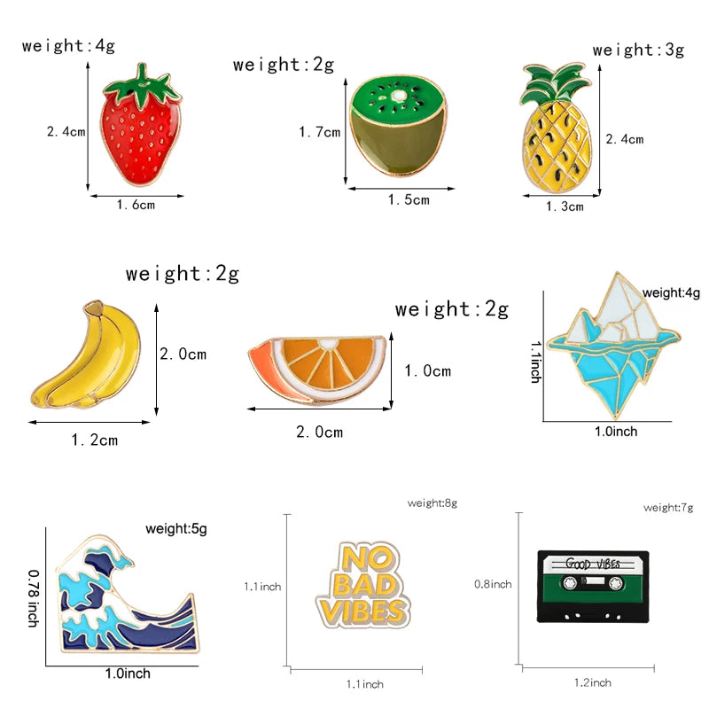 Rainbow Enamel Lapel Cartoon Pins Fruits Food Mix Brooches Badges Backpack Cute Pins for Friends Jewelry