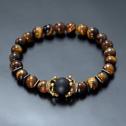 Charm Bracelet for Men Fashion Luxury Antique Crown High Quality Tiger Eye Stone Bead Bracelets Jewelry Male Pulseira Bileklik
