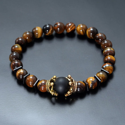 Charm Bracelet for Men Fashion Luxury Antique Crown High Quality Tiger Eye Stone Bead Bracelets Jewelry Male Pulseira Bileklik