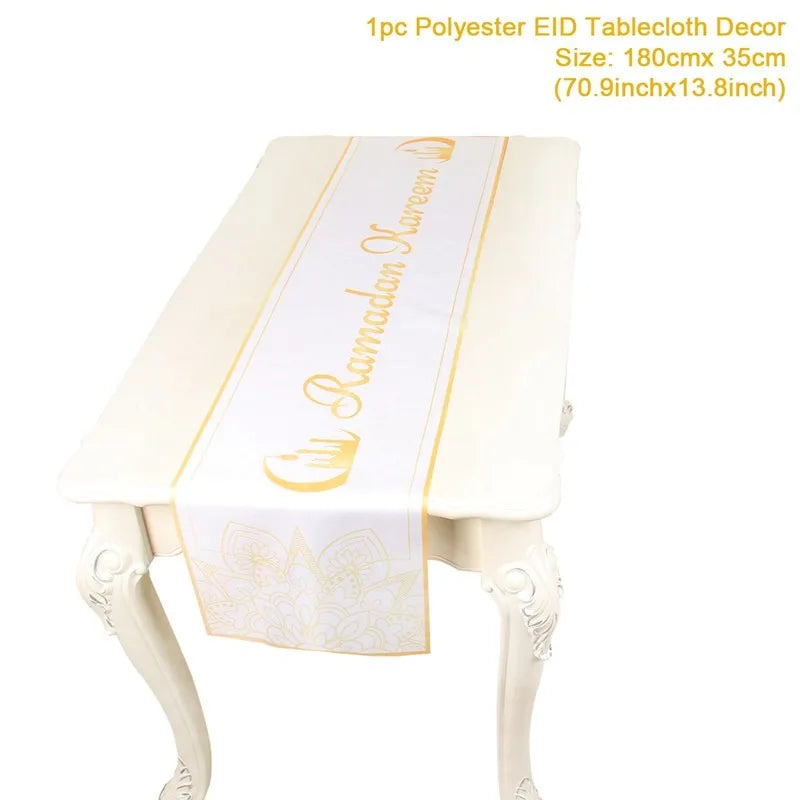 Ramadan Decor Table Runner EID Mubarak Decoration 2024 for Home Tablecloth Ramadan Kareem Islamic Muslim Party Eid Al Adha