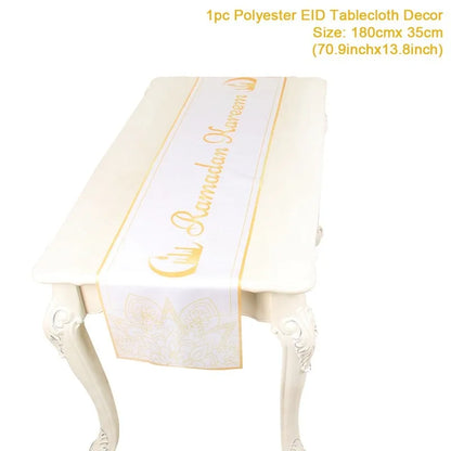 Ramadan Decor Table Runner EID Mubarak Decoration 2024 for Home Tablecloth Ramadan Kareem Islamic Muslim Party Eid Al Adha