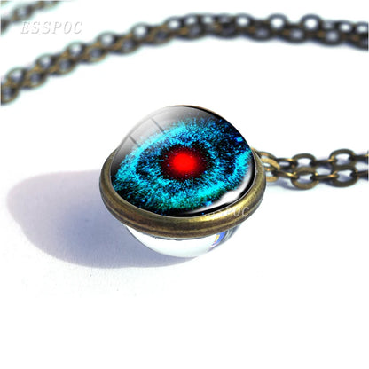 Full Moon Sphere Crystal Ball Glass Necklace Handmade Double Side Glass Ball Pendant Solar System Outer Space Astronomy Jewelry