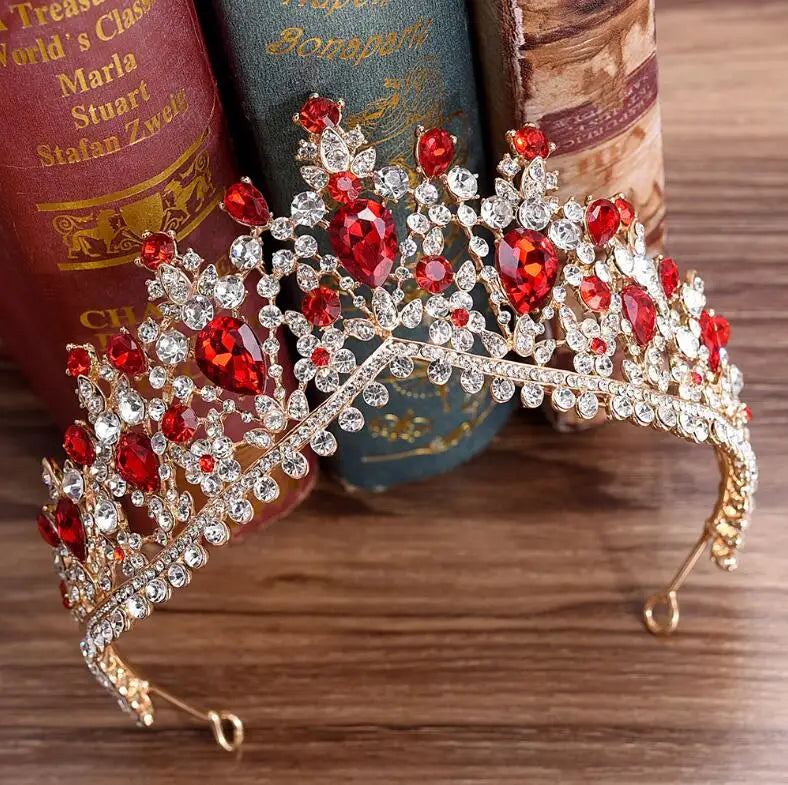 KMVEXO European Green Crystal Tiaras Vintage Black Rhinestone Pageant Crown Baroque Bridal Wedding Hair Jewelry Accessories
