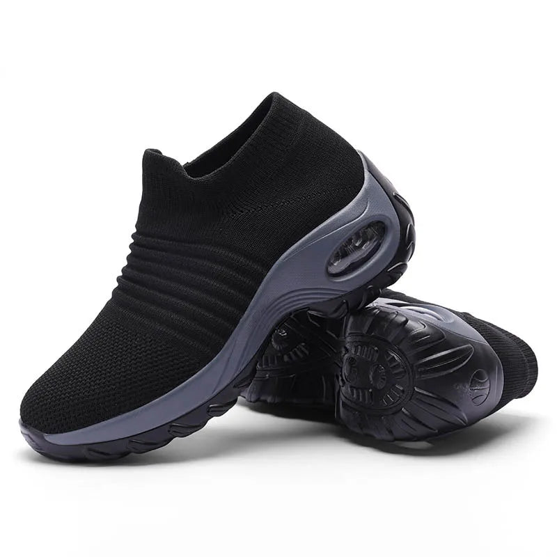 Womens Flats Slip on Shoes for Women Sock Sneakers Platform 2021 Comfortable Soft Ladies Spring Buty Damskie Sepatu Wanita Black