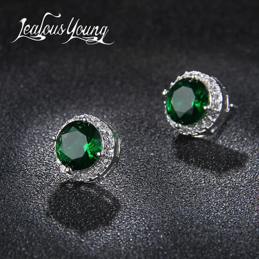 Classic Green AAA Cubic Zirconia Stud Earrings Round Crystal Girl Ear Studs for Women Multicolor Jewelry Brincos AE176