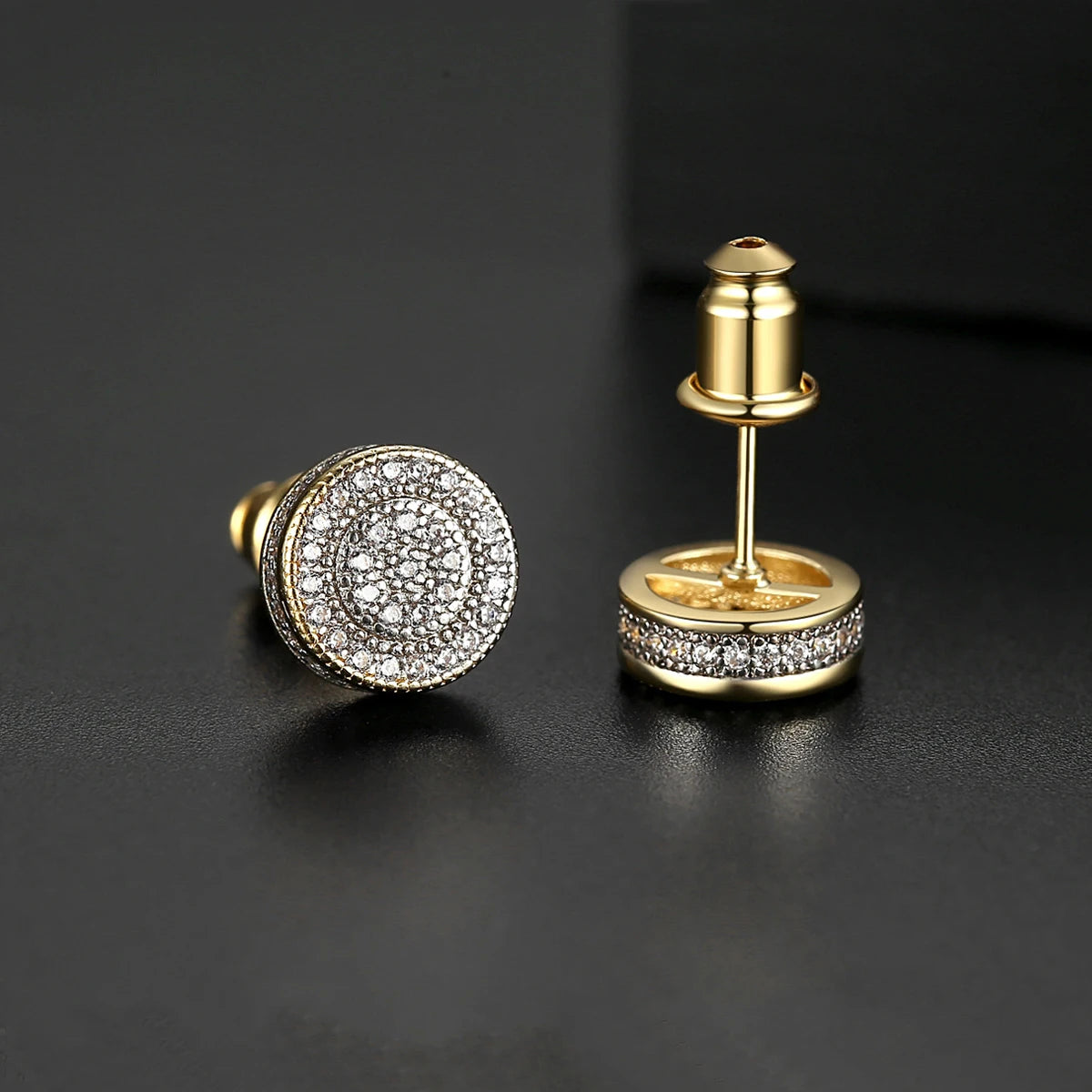 LUOTEEMI Elegant Small Hip Hop Round Stud Earrings for Women Korean Style AAA Black/White Cubic Zircon Fashion Jewelry for Men