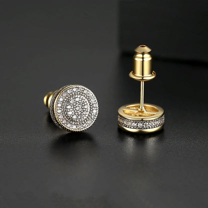 LUOTEEMI Elegant Small Hip Hop Round Stud Earrings for Women Korean Style AAA Black/White Cubic Zircon Fashion Jewelry for Men