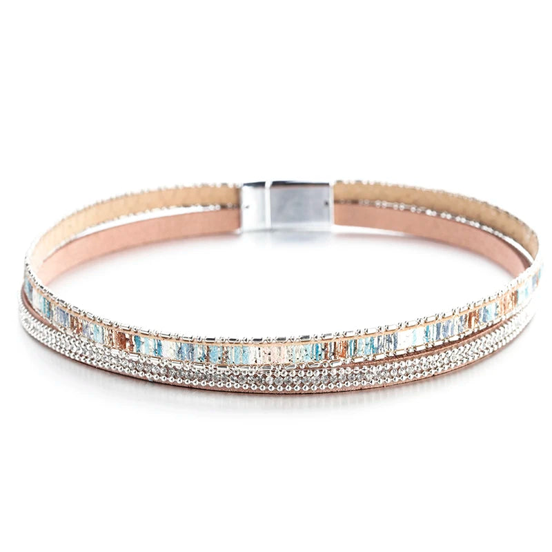 ALLYES Women Leather Bracelet Czech Crystal Vintage Boho Multiple Layered Bohemian Double Wrap Bracelet Femme Jewelry