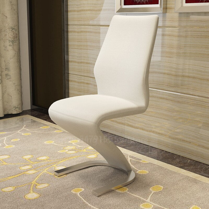 2 Pieces Chairs Modern Simple Z Shape Dining Chair PU Leather Home Living Room Chair Only Chairs (Table Is Not for Sale)