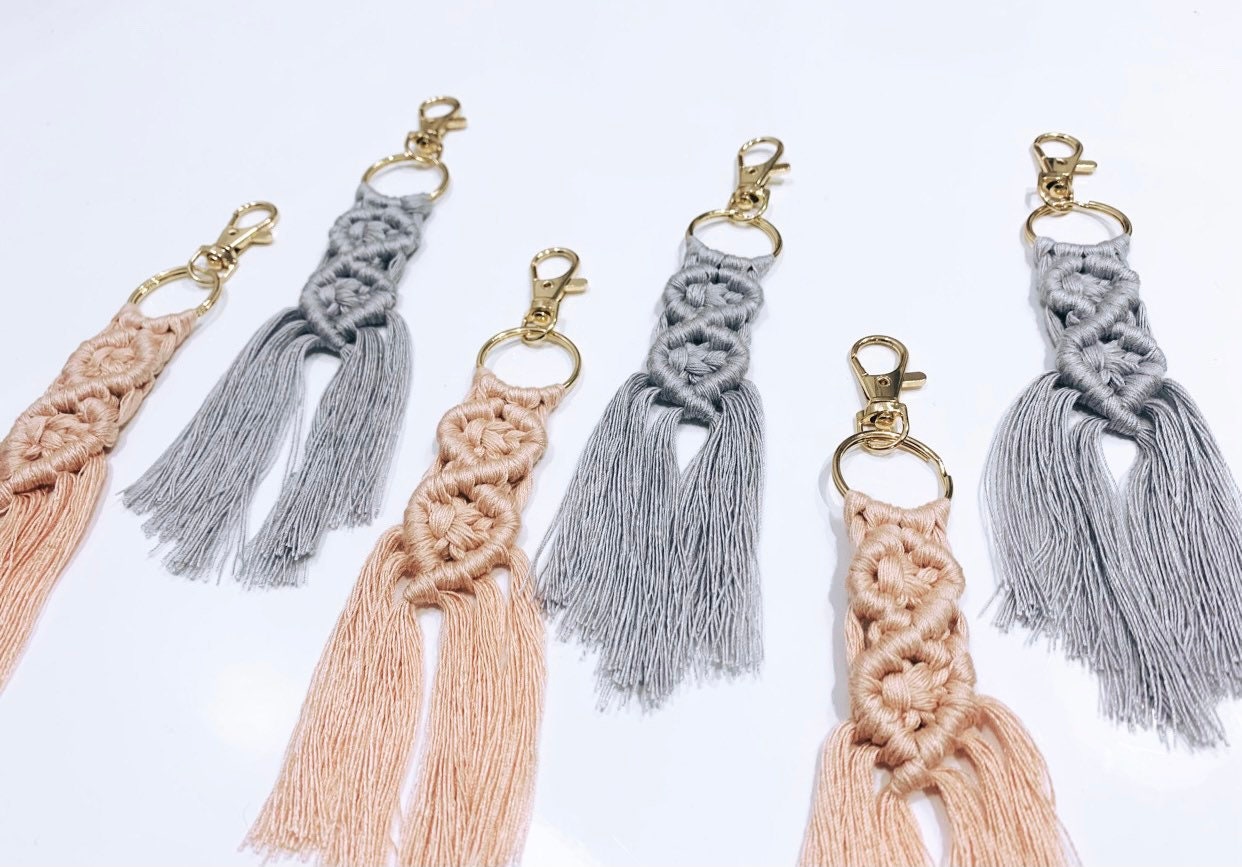 Macrame Keychains | Boho Keychains Blue Pink | Boho Macrame Keychains | Macrame Accessories | Bag Charm |