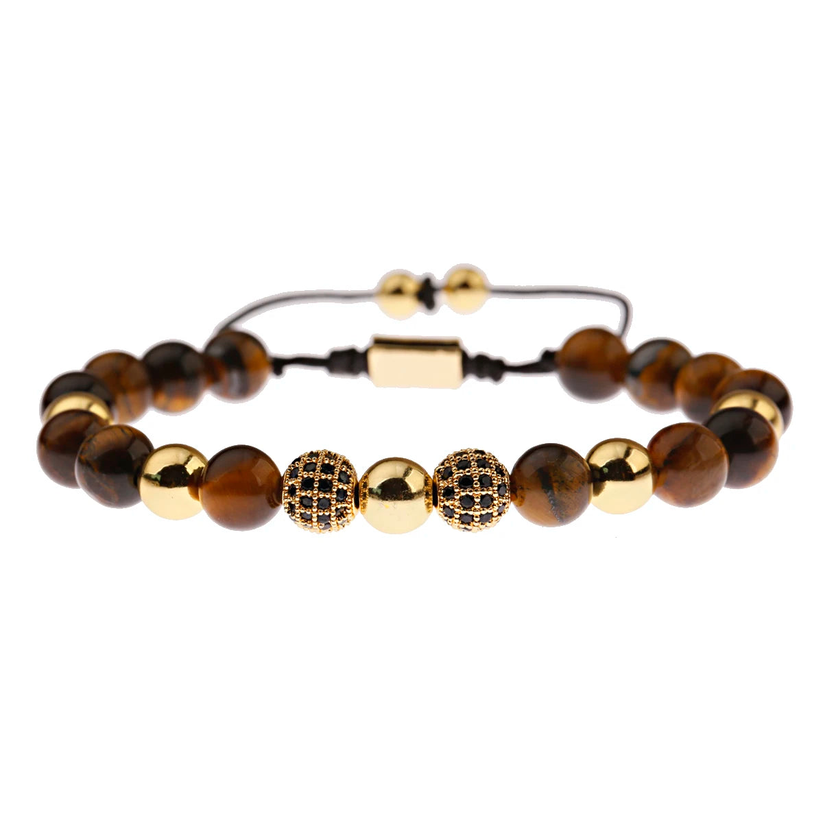 DOUVEI Round Black CZ Zircon Pave Lava Weaving Bracelet Men Beads Weaving Bracelet Homme Adjustable ABL005
