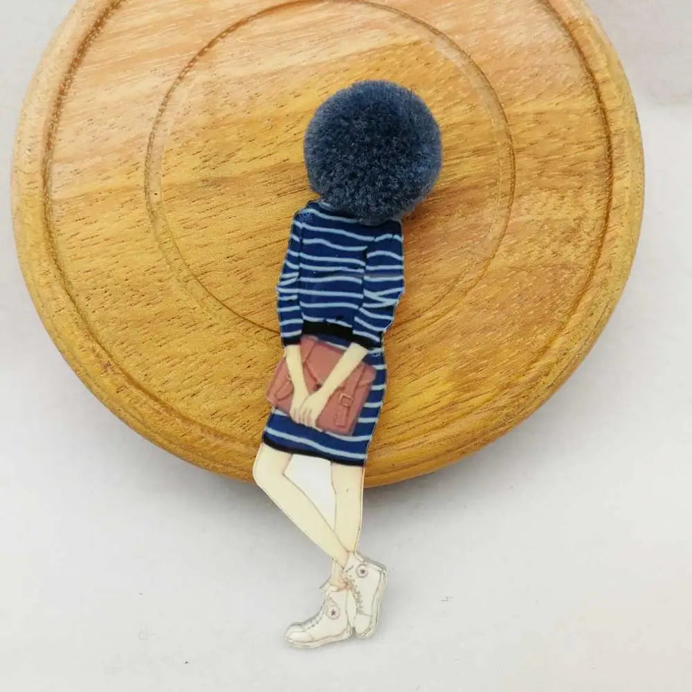 Fashion Brooch Pins for Woman Brooches Cute Girls Cartoon Models Acrylic Brooches Kawaii Pompom Clothing Jewelry Accessories