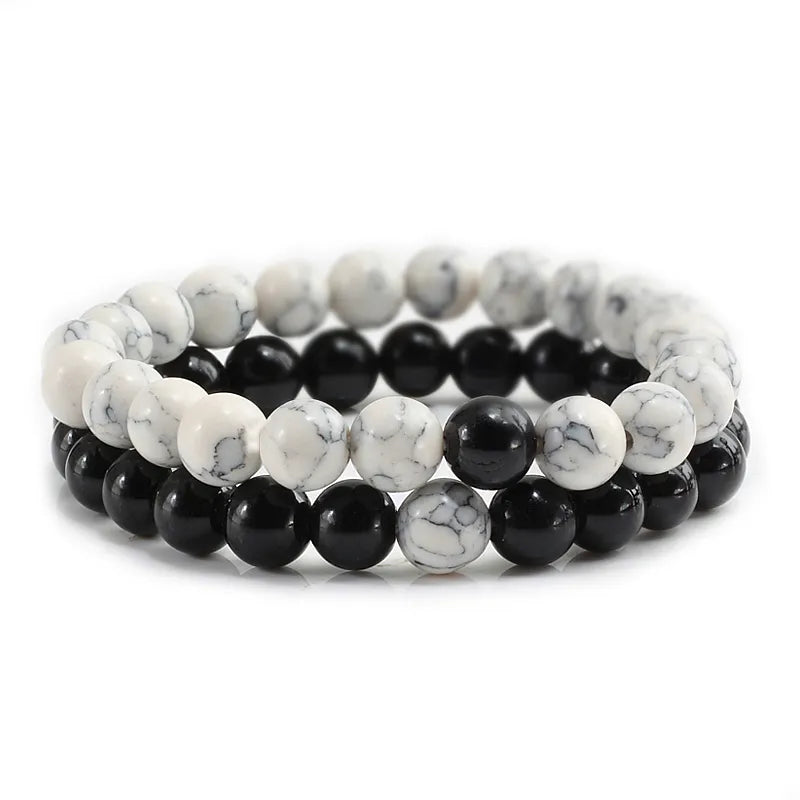 2Pcs/Set Couple Distance Beaded Bracelet Natural Stone Strand Bracelets Homme Charm Yoga Jewelry for Women Men Best Friend