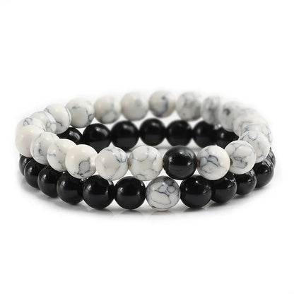2Pcs/Set Couple Distance Beaded Bracelet Natural Stone Strand Bracelets Homme Charm Yoga Jewelry for Women Men Best Friend