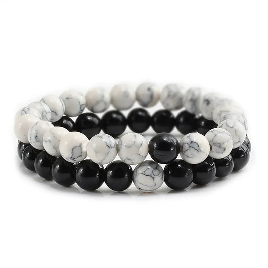 2Pcs/Set Couple Distance Beaded Bracelet Natural Stone Strand Bracelets Homme Charm Yoga Jewelry for Women Men Best Friend