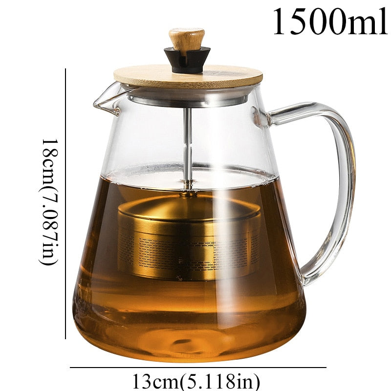 Stainless Steel Infuser Teapot Clear Borosilica Glass Filter Heat Resistant Coffee Puer Tea Pot Heated Container Boiling Kettle