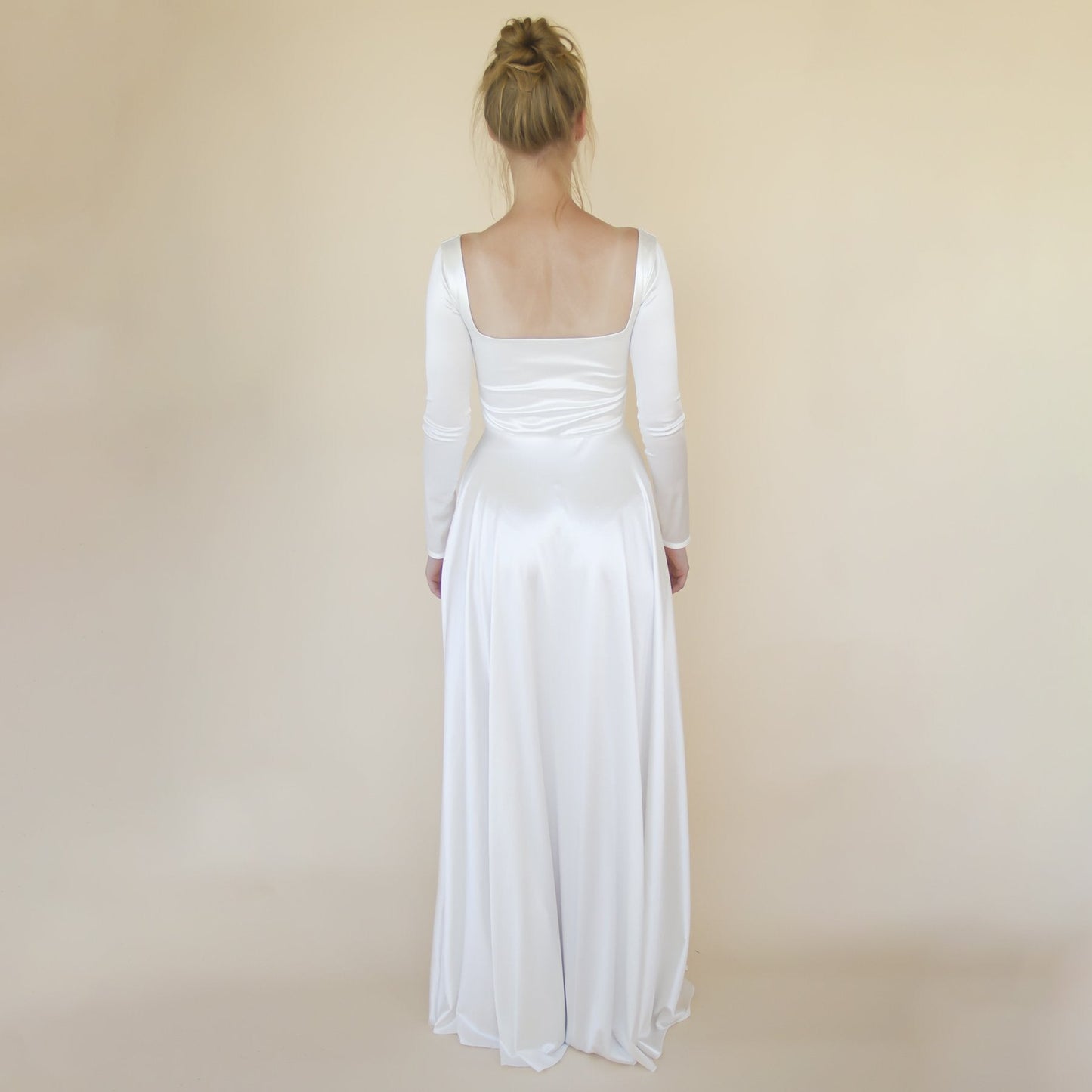 Bestseller Ivory Square Neckline Minimalist Satin Wedding Dress #1351