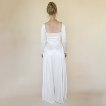 Bestseller Ivory Square Neckline Minimalist Satin Wedding Dress #1351