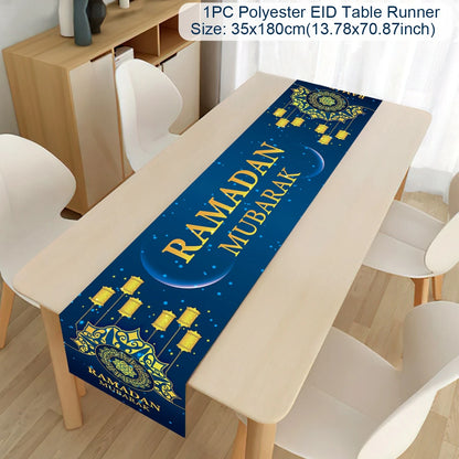 Ramadan Decor Table Runner EID Mubarak Decoration 2024 for Home Tablecloth Ramadan Kareem Islamic Muslim Party Eid Al Adha