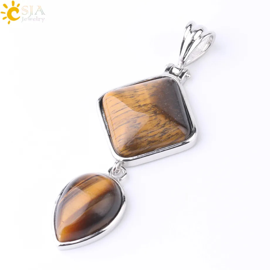 CSJA Natural Stones Pendant Crystal Square Water Drop Quartz Lapis  Lazuli Geometric Pendants for Necklaces Women Jewelry F814