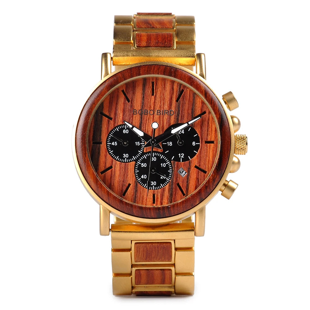BOBO BIRD Wooden Men Watches Relogio Masculino Top Brand Luxury Stylish Chronograph Military Watch Great for Man OEM