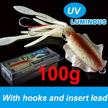 SUNMILE Fishing Soft Squid Lure 20g/60g/80g/100g/120g/150g Luminous/Uv Squid Jig Fishing Lures for Sea Fishing Wobbler Bait