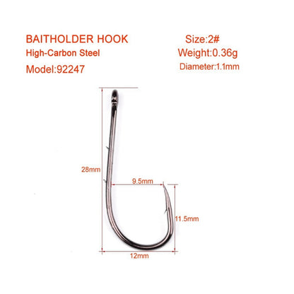 50pcs/Lot Carbon Steel Fishing Hooks 1#-6# Baitholder Black Color Jig Head Crank Barbed Hook for Soft Worm Bass Carp Fishing