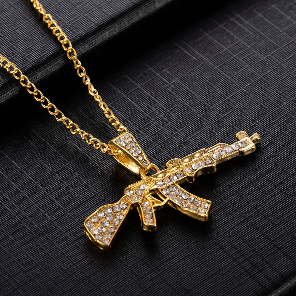 Choker Necklaces for Women 2022 Gun Cross Pendant Crystal Rhinestone Chain Necklace Women Men Punk Chains Jewelry