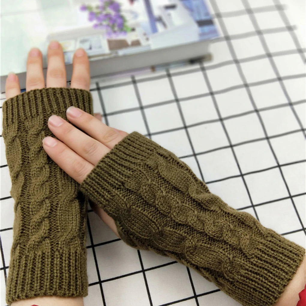 1 Pair Autumn Winter Women Knit Gloves Arm Wrist Sleeve Hand Warmer Girls Rhombus Long Half Winter Mittens Fingerless Gloves