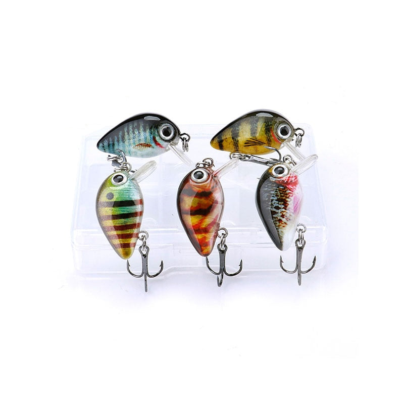 TREHOOK 5pcs 1.5g 3cm Mini Wobblers/Crankbait Fishing Lure Artificial Bait Hard Floating Wobbler for Fish Bass Fishing Tackle