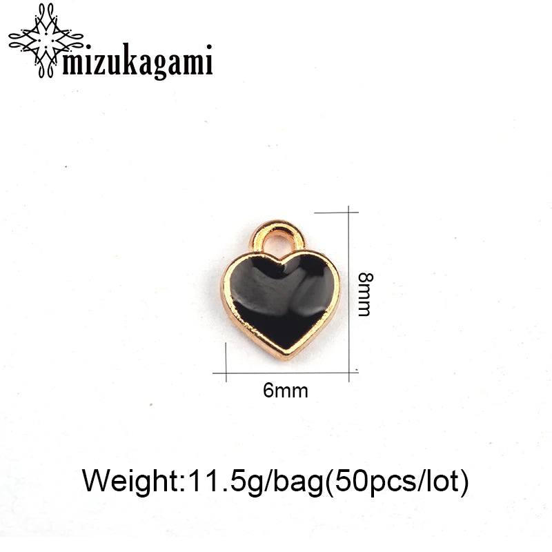 50pcs 8mm Zinc Alloy Enamel Charms Mini Sweet Heart Charms for DIY Necklaces Bracelets Jewelry Accessories